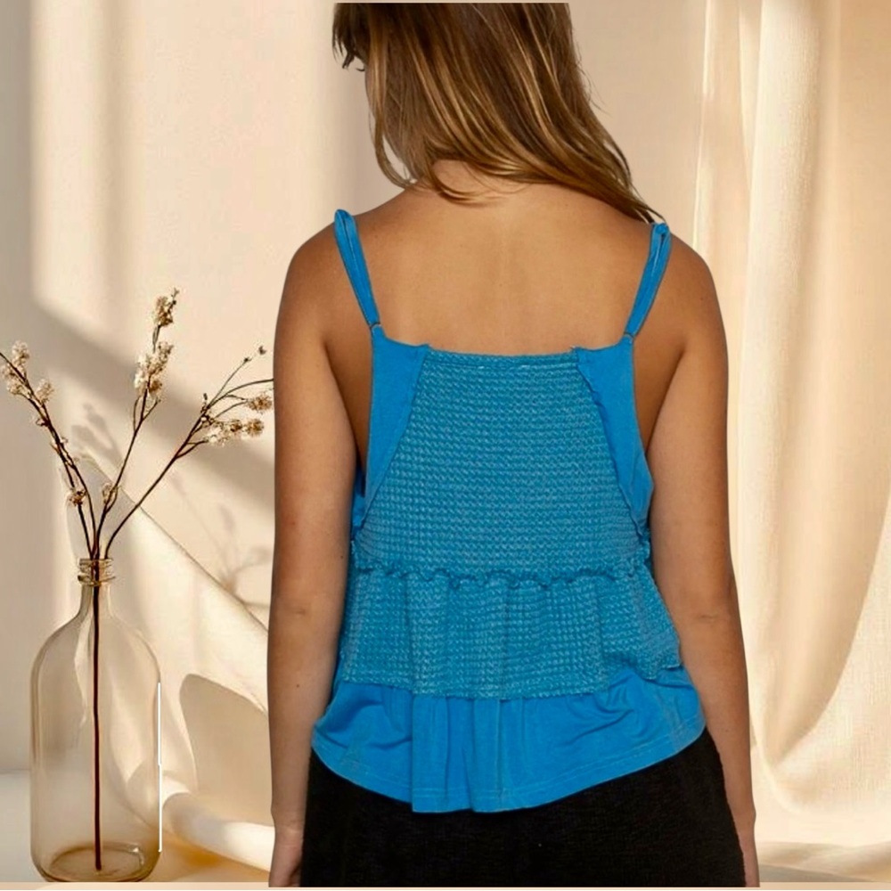 LAST ONE POL Pacific Blue Ruffle Hem Tank Top - Picture 4 of 6